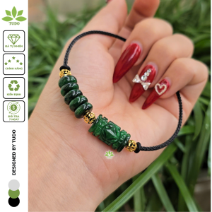 Q2476 Vòng lu thống trúc khắc ngũ điếu Cẩm Thạch Sơn Thủy mix 3 bi kim tiền ko kén mệnh - Phong Thủy TUDO