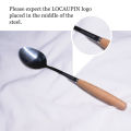 Locaupin Tableware Wooden Handle Stainless Steel Cutlery Spoon Two Prong Fork Knife Chopsticks Teaspoon Dinner Dish. 