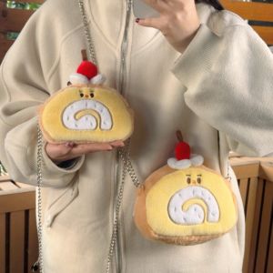 HEFEI Cute Swiss Roll Coin Purse Soft Cake Shape Cartoon Shoulder Bag Creative Chain Plush Crossbody Bag Girls