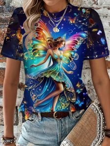 [Local Stock] VCC Hot Selling Fashionable and Beautiful Butterfly Fairy Elf Pattern Scene 3D Printed Short Sleeved Harajuku T-shirt Summer