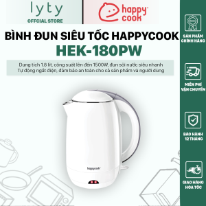 [Hàng Chính Hãng] Ấm Siêu Tốc HappyCook 1.8 Lít HEK-180PW - Bảo Hành Chính Hãng 12 Tháng - Công suất lên đến 1500W đun sôi nước siêu nhanh