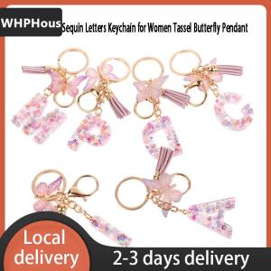 [COD] WHPHous Ship within 24 hours A-Z Dreamy Sequin Letters Keychain For Women Tassel Butterfly Pendant Initial Keyring Purse Suspension Bags Charms Car Key Chain