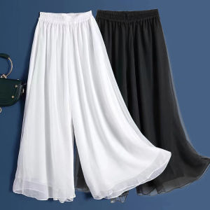 Women Palazzo Casual Wide Leg Culottes Chiffon Loose Pants Seluar Black White straight cut pants