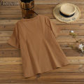 Esolo ZANZEA Womens Casual Short Sleeve Blouse Cotton Linen Shirts Plain School Beach Loose Tops #2. 