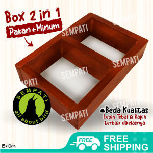 SEMPATI Tempat Makan Burung Merpati Wadah Pakan Minum Burung Kotak Makan Merpati Balap Kotak Kayu 2 Lubang Cepuk Wadah Makanan Ternak Koloni Merpati Perkutut KT2LBG