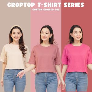 Baju Kaos Distro Oversize Wanita Premium Cotton Combed T-Shirt 24s Crop Top Korea Polos