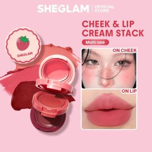 SHEGLAM Very Cherry Cheek & Lip Cream Stack 3-Layer Multi-Use Buttery-Smooth Buildable Face & Lip Makeup Natural Radiant Finish Compact Portable