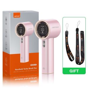 Jamay Mini Fan High Speed Handheld Fan Powered Portable Quiet Operation Adjustable Speeds LED Display Battery USB Mobile Fans F7