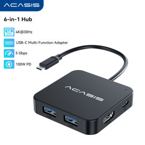 Acasis 6-in-1 USB-C Hub | 100W PD Fast Charge & 4K60Hz HDMI | 10Gbps USB 3.1/Type-C Ports | Thunderbolt-Compatible for Mac/Windows/iPad/Android Travel & Office