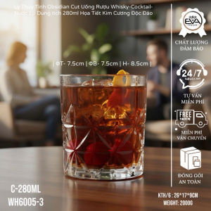 Bộ 6 Ly Thủy Tinh WarmHome Dùng Whisky 280ml Cao Cấp Series WH6005- Vân Pha Lê Nổi Sang Trọng Cho Nhà Hàng Bar