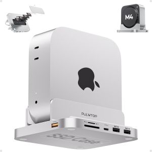 Dock Mac Mini M4 PULWTOP Vertical Mac Mini M4 Hub with M.2 SSD Enclosure USB A/C 3.2 Audio Mic SD/TF USB-C Hub PULWTOP Horizontal Mac Mini M4 Dock with 4TB SSD Enclosure USB C HUB Support HDMI 4K 60Hz USB A 2.0 SD/TF Audio for Mac Mini M4/M4 Pro