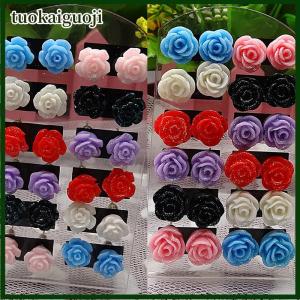tuokaiguoji ต่างหูรูปดอกกุหลาบลึกลับ12คู่ต่างหูดอกไม้หลากสีขายส่ง