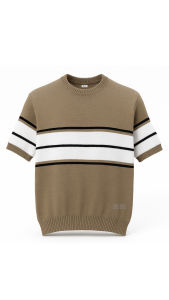 Sweater Rajut Pria Lengan Pendek Motif Garis Stripe Casual Knit Top Breton