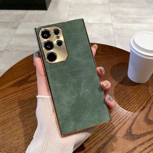 Matte Suede Sheepskin Texture Phone Case For Samsung S26 S25 S24 S23 Ultra Plus Plating Metal Lens Frame Shockproof Bumper Cover