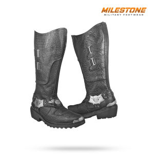 Milestone Sepatu Dinas Sepatu Patwal Sepatu Panjang Sepatu Boots Tunggang Buaya Kecil Warna Hitam Bahan Kulit Sapi Asli Sepatu Dinas POLRI Satpol PP Polantas DISHUB LLAJ Dll