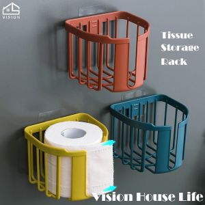 Vision Punch-Free Toilet Paper Rack Wall-mounted Toilet Paper Holder Bathroom Tissue Box Plastic Self-adhesive Tissue Hanger