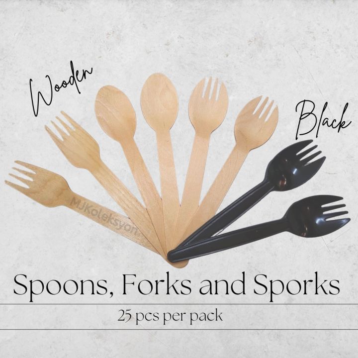 25pcs Wooden Spork Disposable Utensils, Plastic Spork Lazada PH