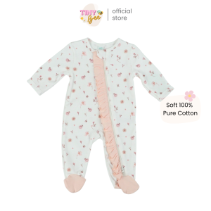 TinyBee ชุดหมีคลุมเท้า บอดี้สูท ซิป 2 ทาง 2 WAY ZIPPER Sleepsuits ผ้าฝ้าย ส้มผีเสื้อ อายุ 0-18 เดือน