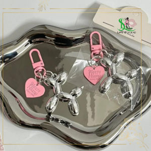 Móc Khóa Charm Chó Bóng Bay Inox Kèm Trái Tim Cute – Set 2 Cái – Trang Trí Túi Xách Balo Chìa Khóa