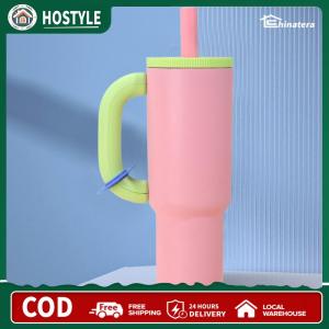 แก้วน้ำเก็บอุณหภูมิสแตนเลส 40oz พร้อมหูจับและหลอด สำหรับเดินทางและใช้งานในบ้านและออฟฟิศ