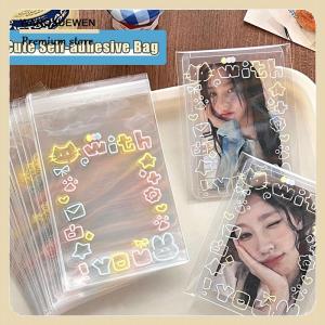 [COD] 50Pcs Transparent Cute Graffiti Kitten Self-adhesive Opp Bag Kpop Idol Photo Cards Protective Storage Bag Photocard Card Sleeves