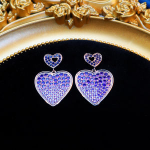 SEQUITO Temperament Ladies Costume Jewellery Pave Setting Gradient Purple AAA Cubic Zirconia Gold Plated Heart Pendant Drop Earrings SE1035