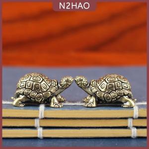 N2HAO Đồng nguyên chất bức tượng Rùa đồng cổ điển rùa bức tượng Máy tính để bàn phong thủy trang trí thu nhỏ đồ cổ trà Pet hàng thủ công Quà Tặng