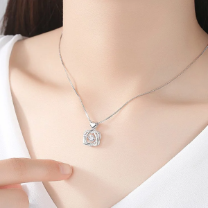 Womens Rose Gold Heart Shape Collarbone Chain Plated 925 Pendant Necklace