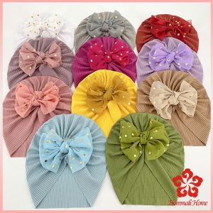 Baby Hooded Hat หมวกบีนนี่ผ้าโพกหัวประดับโบว์ กำหนดสีดำ 6 ราย สำหรับเด็ก รักษาแห้งให้เกิดโบว์ใหญ่ สวยงาม ราคาถูกต้อง