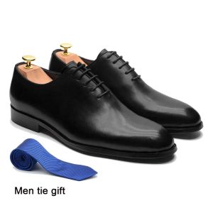 Brand Designer Whole Cut Oxford Dress Shoes Men Genuine Leather Handmade Lace Up Plain Toe Business Office Formal Wedding Shoe2026