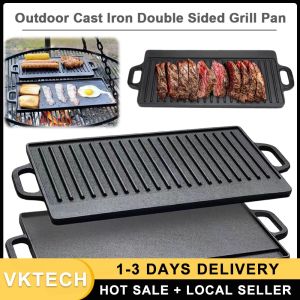 Cast Iron Flat Griddle with Double Handles Non-Stick Surface for Versatile Cooking of Breakfast Steaks and Bread