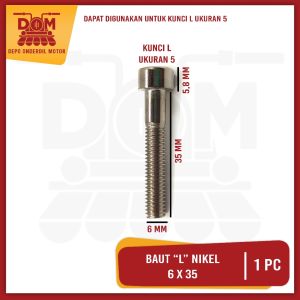 Baut "L" Nikel 6 x 35 Harga Per 1 Biji (PSP) Baud "10 Kunci L 5  Drat 6 mm Panjang 35 mm