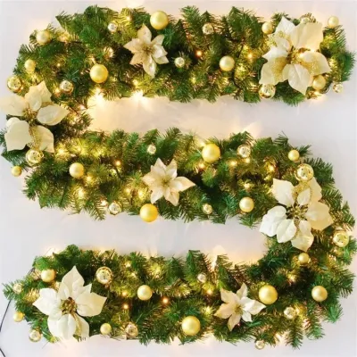 6/9 FT Christmas Garland DIY Garland LED Light Set with Flower and Ball Home Xmas Decoration for Doors Stairs Window