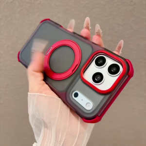 Luxury Armor Matte 360° Rotating Bracket Magnetic Phone Case For iPhone 17 16 15 14 13 12 Pro Max Four Corners Shockproof Cover