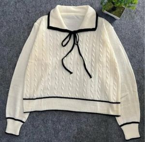 Kirana Polo Blouse Motif Kerah Pita / Atasan Rajut Wanita Berkerah Korea Style