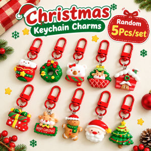 5Pcs/set Random Cute Christmas Resin Keychain Santa Gingerbread Man Xmas Tree Bag Charm Pendant Key Ring Gift for Bag Backpack Decoration