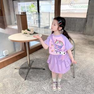 Setelan Anak Perempuan Model Baju Kaos dan Rok Cargo Motif Kuromi Usia 1-7 Tahun - Fashion Anak Karakter Kuromi Cewek