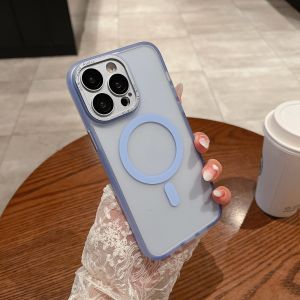 Kisscase trong suốt sang trọng Matte cho MagSafe không dây sạc Ốp điện thoại cho Iphone 14 Pro Max 14 cộng với 11 12 13 với ống kính phim Khung Camera bảo vệ trong suốt Silicone Bìa