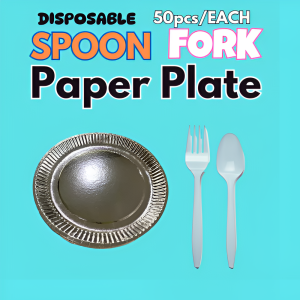 Moolah 50pcs PLATE + 50pcs SPOON + 50pcs FORK disposable set for Birthday Party Celebration Baptismal Wedding