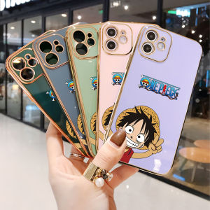 (Free Lanyard) Case Casing Vivo Y21S/vivo Y21 2021/ vivo Y33S vivoy21s vivoy33s vivoy212021 Case Anime Cartoon Luffy Square Edge Casing Plated Phone Shell Plating Softcase