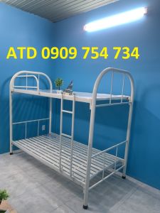 Giường tầng sắt giá rẻ lắp ráp nhanh màu kem sơn tĩnh điện dày dặn bền ATD 1 bình dương đồng nai