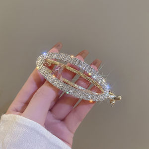 Jepit Rambut Sanggul Oval Bolong 9.5cm Aksen Kristal Permata Rhinestone Barrette Hair Clip HCM007