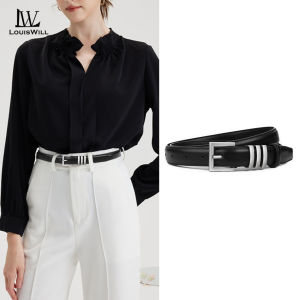 LouisWill Fashion Womens Belts Soft Cowhide Belt Casual Elegant Needle Buckle Design Adjustable Girls Ladies Belt Fashion Long Straps Waistbands Dress Coat Alloy Buckle Decorations