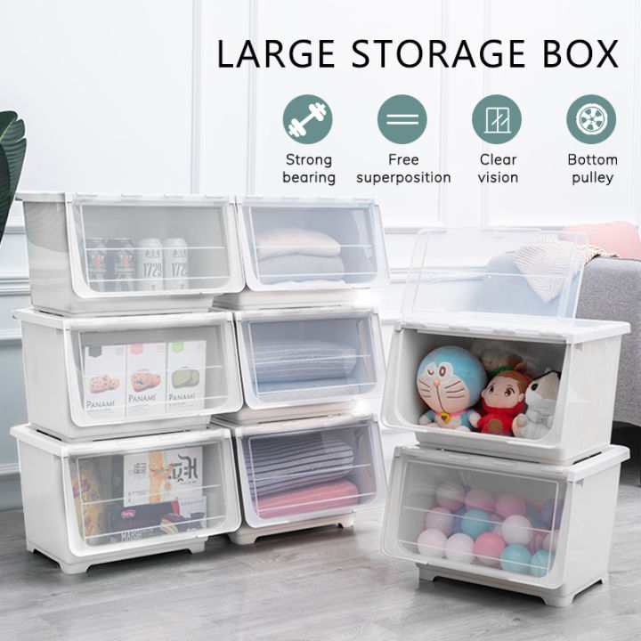 Large Storage Box Plastic Multipurpose Storage Container Box with Wheel  Wardrobe Box Organizer 43.5 x 33.5 x 30 cm