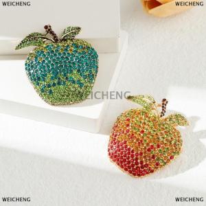 [COD] WEICHENG Shining Full Rhinestone Gradient Christmas Eve Apple Brooches For Women Clothing Coat Party Accessries Gifts