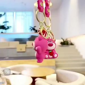 Cute Strawberry Bear Keychain Soft Silicone Doll Bag Charm Pendant for Women