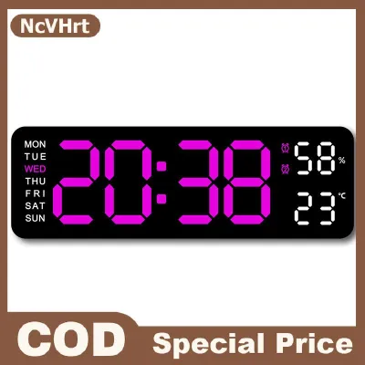 NcVHrt Lớn Kỹ Thuật Số Đồng Hồ Treo Tường Nhiệt Độ Và Độ Ẩm Tuần Hiển Thị Độ Sáng Có Thể Điều Chỉnh Điện Tử LED Bảng Đồng Hồ Báo Thức