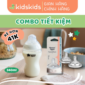 COMBO Bình Sữa Ty Siêu Mềm Tự Nhiên Tommee Tippee Natural Start 340ml & Núm Ty Silicon Siêu Mềm Tự Nhiên