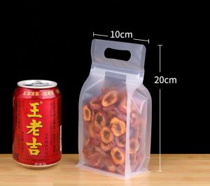 50pcs Full Clear Matte Stand Up Pouch With Handle Bag Resealable For Rice Pouch Pork Fruit Freezer