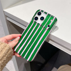 Luxury Cute Aesthetic Stripe Phone Case For iPhone 17 16 15 14 Pro Max Fashion Line Hard PC Protective Cover Coque Funda
